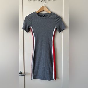 Grey striped ribbed mini dress